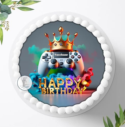 Tortenaufleger, Tortenbild, Fototorte, Gamer Motiv für Jungen u. Mädchen zum Geburtstag, Personalisiert mit oder ohne Wunschname, Essbares Foto für Torten, Deko aus Fondant, Ø 20cm -2247z