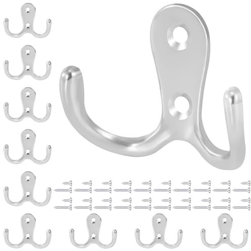 Tunejoy Ganci Appendiabiti da Parete Doppi Ganci Appendiabiti Retrò Muro con Viti per Bagno Cucina Ufficio Bagno 10 Pezzi Argento