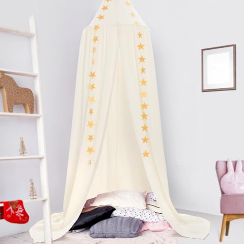 CeeKii Bed Canopy,Kids Nursery Room Decorations,Round Dome Mosquito Net,Play Tent Crib Nook for Babies Children's Bedroom DIY with Free Stars,Hight 94.5 inches