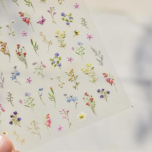 Calkkrer 2 Stück Blumen Nagel Aufkleber, Frühlings Floral Nageldesign, 5D Embossed Nail Art Zubehör, Selbstklebend Nageldeko, Nagel Sticker für Frauen Maniküre