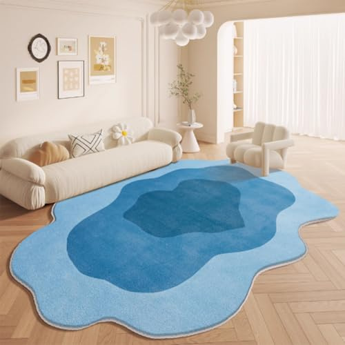 RBQIZVW Modern Unregelmäßig Teppich - Kurzflor Teppiche für Wohnzimmer, Schlafzimmer, Esszimmer - Wohnzimmerteppich – Waschbar Vintage Teppich - Indoor Outdoor Blau Teppiche,80cm×160cm