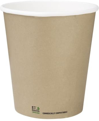 Fiesta Compostable Hot Cup Single Wall Kraft, 12 oz, Sleeve 50 | Double-walled design prevents heat transfer to protect hands, ideal for busy takeaway coffee stations.