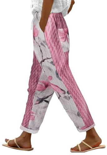 Leinenhose Damen Sommer Große Größen - Freizeithose Ethno Style Strandhose Beiläufig Loose Haremshose Baumwolle Leinen Stoffhose Leicht Sommerhose High Waist Sporthose Mit Tasche