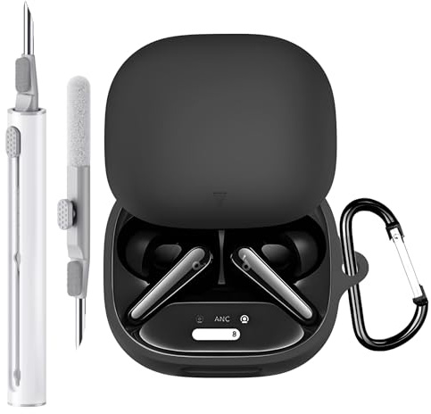 Case Cover Compatible with Soundcore Liberty 4 Pro by Anker, Soft Silicone Liberty 4 Pro Earbuds Protective Case with Cleaner Kit with Carabiner Keychain Accessories (Black)