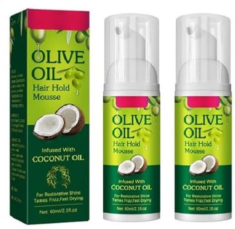 2 x Feuchtigkeitsspendender Haarschaum mit Bio-Olivenöl, 120 ml | langanhaltende Fixierung gegen Frizz | für Locken, Zöpfe & Perücken | natürliche Pflege für lockiges, krauses & glattes Haar