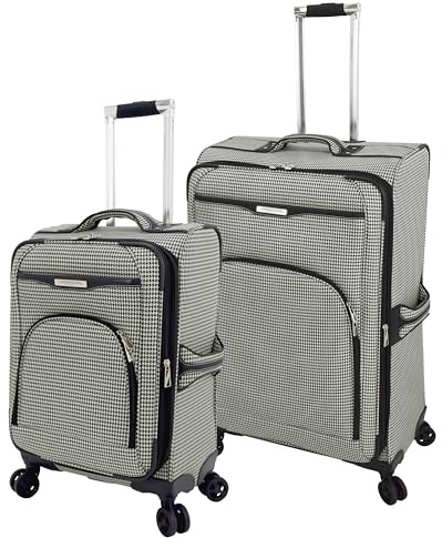 LONDON FOG Oxford III schwarz-weißes Hahnentrittmuster, 2-teiliges Set (50,8 cm und 73,7 cm), Größe L