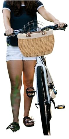 Dog Bike Carrier Pets Cat Dog Bicycle Front Basket Holder for Road Bikes Shopping Riding(Wood)
