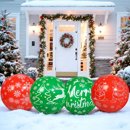 Wlicon 4 Stück 60 cm Weihnachts aufblasbare Bälle Aufblasbare Weihnachtskugel Ornamente im Freien für Weihnachtsgarten Rasenhaus Urlaub Vordertür Fenster Dekoration