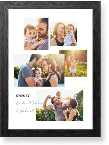Made in Gift | Lámina Personalizada con Fotos y Texto | Collage de 9 Fotos Enmarcado | Regalo Personalizado para Parejas, Familia y Aniversario | Marco Incluido A4