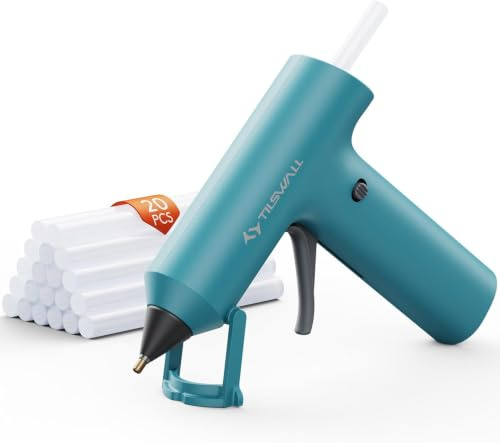 Tilswall Pistola de Silicona Caliente Inalámbrica W106s Azul con 20 Barras