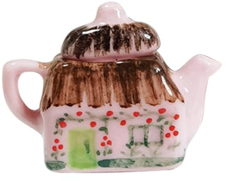 Mini Ceramic Teapot Model for Dollhouse Decor and Boys and Girls Play | Pink Ceramic, Realistic Hand Painted Style, Tiny House Ornament, Simple Chic Scene Prop for Gifts