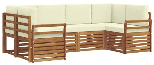 vidaXL Sofagarnituren 6 pcs Natur und Creme Massivholz Akazie, Garten und Terrasse, modernes Outdoor-Sofa, gemütliche Lounge, langlebige Sitzgruppe
