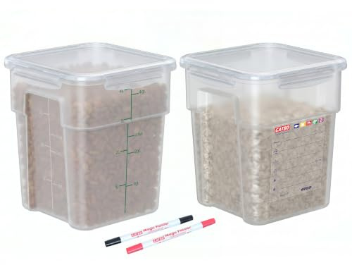 GATBO 2 Pack 4L Airtight Commercial Food Storage Containers, BPA-Free Translucent Polypropylene with Built-In Handle, Dishwasher & Freezer Safe, Storage Organizers for Cereal, Food, 2 Markers