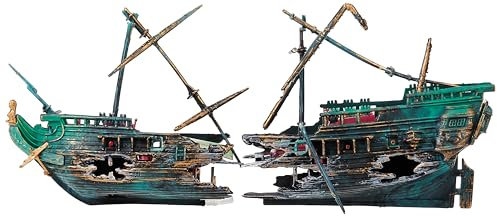 Penn-Plax Schiffswrack Aquarium Dekoration Ornament mit beweglichen Masten, Rettungsboot, und Bubble Action