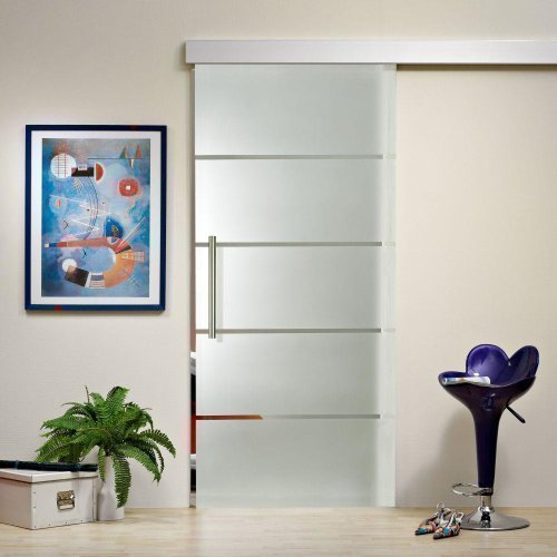 Glasschiebetür ST 816 - 775 x 2050 x 8mm DIN Rechts, 8mm Sicherheitsglas mit Siebdruckdekor, Griffstange und Schiebesystem