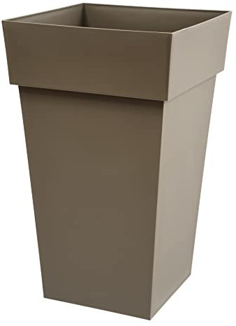EDA - Pot de Fleur Carré Haut Toscane - Volume 62 L - 39 x 39 x H.65 cm, Taupe