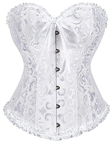 SZIVYSHI Women's Overbust Sweetheart Lace Up Plastic Bones Corset Bustier Top (White, S)