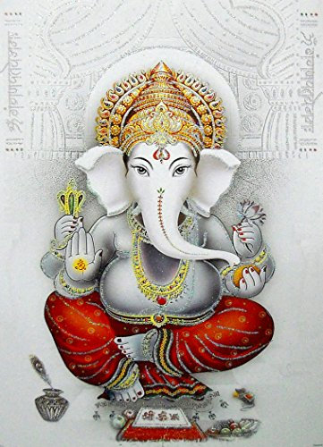 Crafts of India Blessing Ganesha/Large Hindu God Poster with Glitter Effect -Reprint on Paper (Unframed : Size 20x28 Inches)