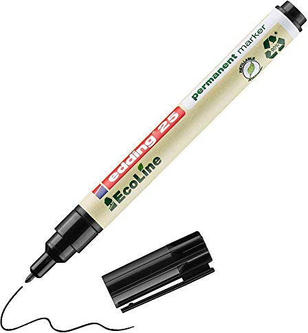 edding 25 Ecoline permanent marker - black - 1 pen - round tip 1 mm - waterproof, quick-drying, smear-proof pens - for cardboard, plastic, glass, wood, metal and fabric - refillable