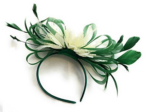 Caprilite Mix Swirl Fascinator Hut auf Stirnband Hochzeit Ascot Rennen maßgeschneiderte Sinamay für Damen, Grün / Creme, Einheitsgröße