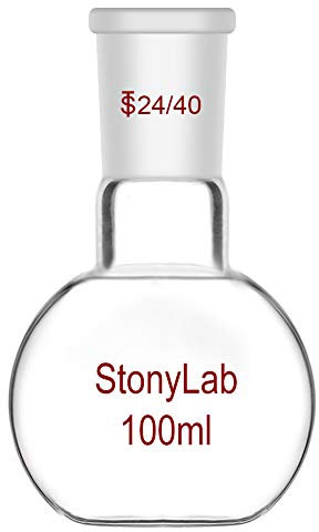 StonyLab Borosilicaté Verre Simple cou Fond plat Ébullition Flasque, Ballons de Laboratoire Single Neck Flat Bottom Boiling Flask avec 24/40 Standard Cône Joint Extérieur - 100ml