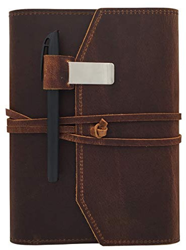 Nachfüllbares Leder-Tagebuch, Schreib-Notizbuch – flach liegend, blanko, Notizblock, 100 Blatt, handgefertigtes Ledergebundenes Tagebuch mit Innentaschen, Stift- und Stifthalter, 100 g/m² dickes