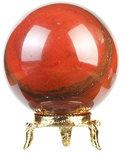 Crocon Red Jasper Stone Sphere with Stand Gemstone Crystal Sphere Healing Ball Sculpture Figurine for Fengshui Divination Home Decoration Photography Size: 50-60mm
