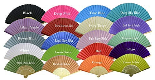 Rangebow Personalised Hand Fans, Wedding Favours Folding Fans Party for Guests Customised by Handwritten Text Inscription Pack of 6 (Mix Colours, Silk Fabric)