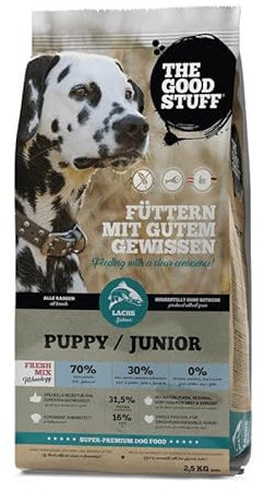 THE GOODSTUFF Lachs (Puppy/Junior) 2,5 kg | Getreidefreies Hunde Trockenfutter Junior | Mit frischem Lachs | Hundetrockenfutter für Welpen & Junghunde | Ausgewogenes Super-Premium Welpen Trockenfutter