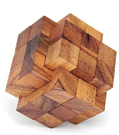 Logica Puzzles Art. Mega Burr Puzzle - 3D Wooden Brain Teaser - Diffculty 5/6 Incredible - Puzzle for Experts - Leonardo da Vinci Collection