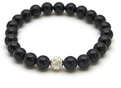 BERGERLIN Onyx Armband - Perlenarmband aus echtem Naturstein mit 925 Sterling Silberperle
