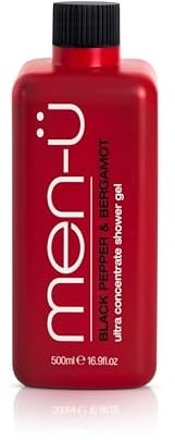 men-u BLACK PEPPER & BERGAMOT mens shower gel 500ml REFILL tank. Ultra-concentrate mens body wash- LASTS UP TO 6 MONTHS. Keeps you fresher for longer, Vegan, Distinctive Spicy & Fruity Fragrance