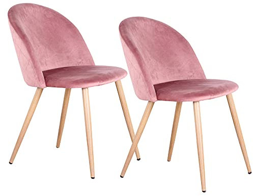 EGOONM Sedie da Pranzo Sedie Set di 2,Sedia in Stile Nordico in Velluto con Gambe in Metallo Sedie da Cucina (Rosa)