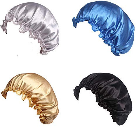 4PCS Sleep Cap Night Satin Bonnet Wide Elastic Band Soft Hat Hair Loss Chemo Caps Sleeping Head Cover Silky Turban Shower Bath Hats