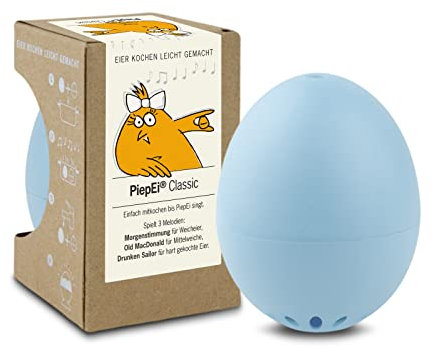 PiepEi Classic Hellblau - Singende Eieruhr zum Mitkochen - Eierkocher für 3 Härtegrade - Piep Ei mit 3 Melodien - Lustiges Kochei - Musik Eggtimer - Brainstream