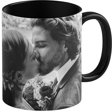 LOOXIS Personalisierte Tasse mit Foto & Text bedruckt, selbst gestalten – 325 ml, Keramik, versch. Farben, Panoramadruck möglich – Geschenkidee Männer, Frauen, Jahrestag, Muttertag – Schwarz
