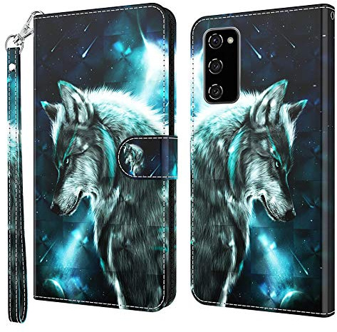 GLANDOTU Samsung Galaxy S20 FE/S20 FE 5G/S20 Lite Case Flip Wallet PU Leather Cover with Magnetic Button Standing Funstion Full-Body Protective Phone Cases - Wolf