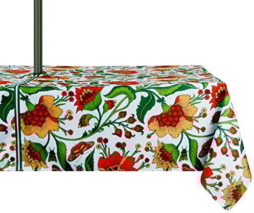 EHouseHome Nappe rectangulaire imperméable pour intérieur et extérieur avec trou de parasol et fermeture éclair, pour terrasse, printemps/été, table de jardin circulaire, barbecues/pique-niques, 152,4