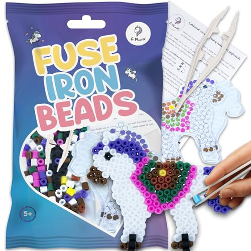 La Manuli Bügelperlen Platten - Steckperlen Midi 5mm Set mi Vorlagen und Transparente Stiftplatten - Komplettes Geschenkset im Beutel für Kinder ab 5 Jahre