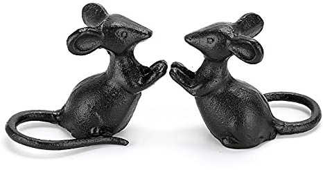 OwnMy 2 Cast Iron Little Mouse Garden Sculptures Outdoor Black Mice Statues Hollow Carved Desktop Ornaments Figurines, Decorative Creative Animal Figurine Indoor Outdoor Statues for Patio Home Decor