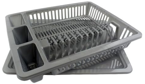 Vani Geschirrabtropfgestell - XL Abtropfkorb - Abtropfgitter mit Abtropfschale -Abtropfständer -Abtropfkorb in Grau