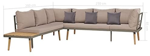 Tidyard 19-TLG. Garten-Lounge-Set mit Braun und Grau Auflagen & 1 Tisch Garten-Sofagarnitur Terrassesofa Balkonsofa Gartengarnitur Holz-Sofa Garten-Möbelset Loungesofa Gartenmöbel Massivholz Akazie