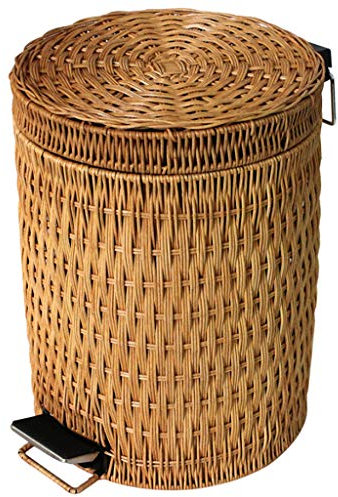 XinYuan Pedal Bins Kitchen Bin Bathroom Bin Handmade Rattan Trash Can (Color : Yellow, Size : 18.5 * 26CM-3L)