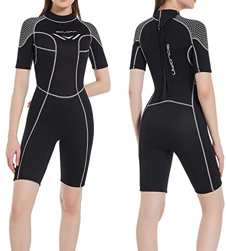 Goldfin Damen-Neoprenanzug, Shorty, 3 mm, Herren, Neopren, Tauchanzug, thermisch, zum Surfen, Tauchen, Schwimmen, Reißverschluss hinten für Wassersport (Damen, Größe L)