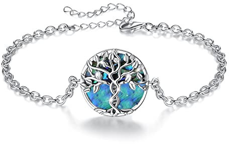 CELESTIA Bracelet Arbre de Vie, Bracelet Femme Argent Sterling 925 et Nacre, Bijoux Cadeau pour Maman Fille Soeur, 20cm Longue