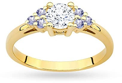 MARKO Gold Verlobungsring 14 Karat (585) Verziert mit weißem Saphir 0,60 Karat und Tansaniten zusammen mit einer eleganten Ringschachtel (55 (17.5), Weißer Saphir)