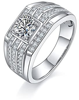 Aotiwe Mode Ringe Herren, Herren Schmuck Dreischichtiger Stein Weißes Gold Silber mit Rundschliff Zirkonia Größe 65 (20.7)