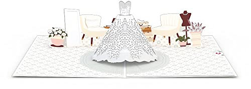 Lovepop Hochzeitskleid 3D-Pop-Up-Karte – Hochzeits-Grußkarte mit Einsteckfach und Umschlag, handgemachte Pop-up-Hochzeitskarte mit Brautkleid, 3D-Klappkarte für Braut zur Verlobung oder Hochzeit