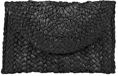 HJMND Straw Clutch Purses for Women Summer Beach Straw Purse Envelope Woven Clutch Handbags Summer Vacation Crossbody, Black
