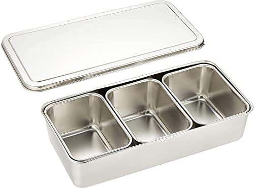TIKUSAN Stainless Steel Seasoning Container Yakumi Pan Spice Storage Box Tray with Lid R Size Made in Japan (3 Containers)